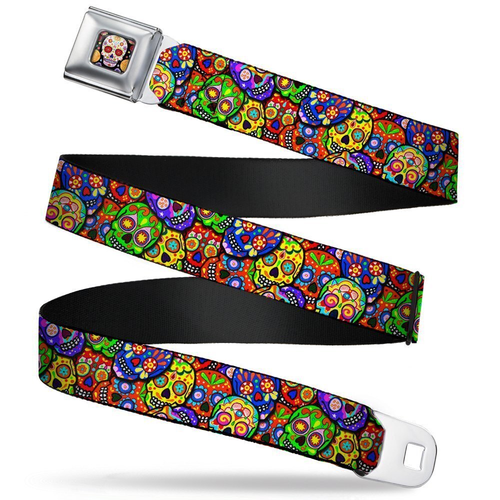 7057 Seatbelt Belt Colorful Calaveras Stacked Multi Color 1.0" Wide